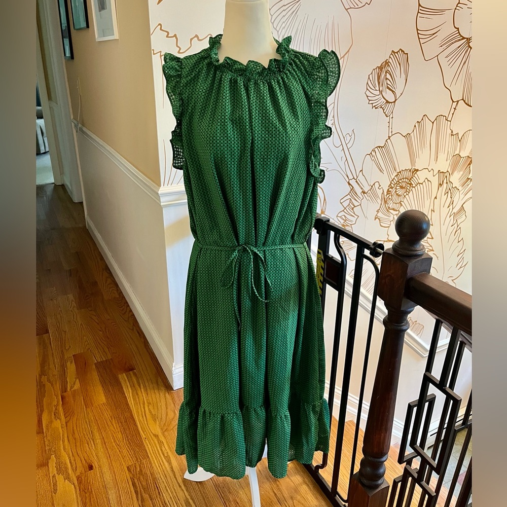 Green summer dress with black polka dots, size 1x